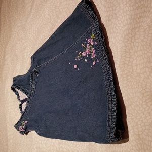 Toddler Girl's Denim Overall Dress with Flower Embroidery Size 24M